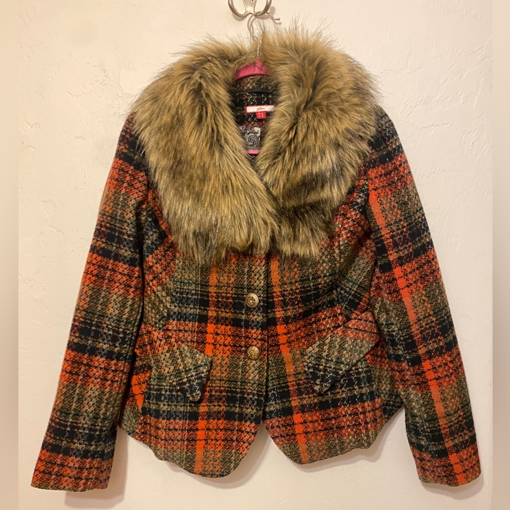 Joe Browns Faux Fur Plaid Paisley Jacket